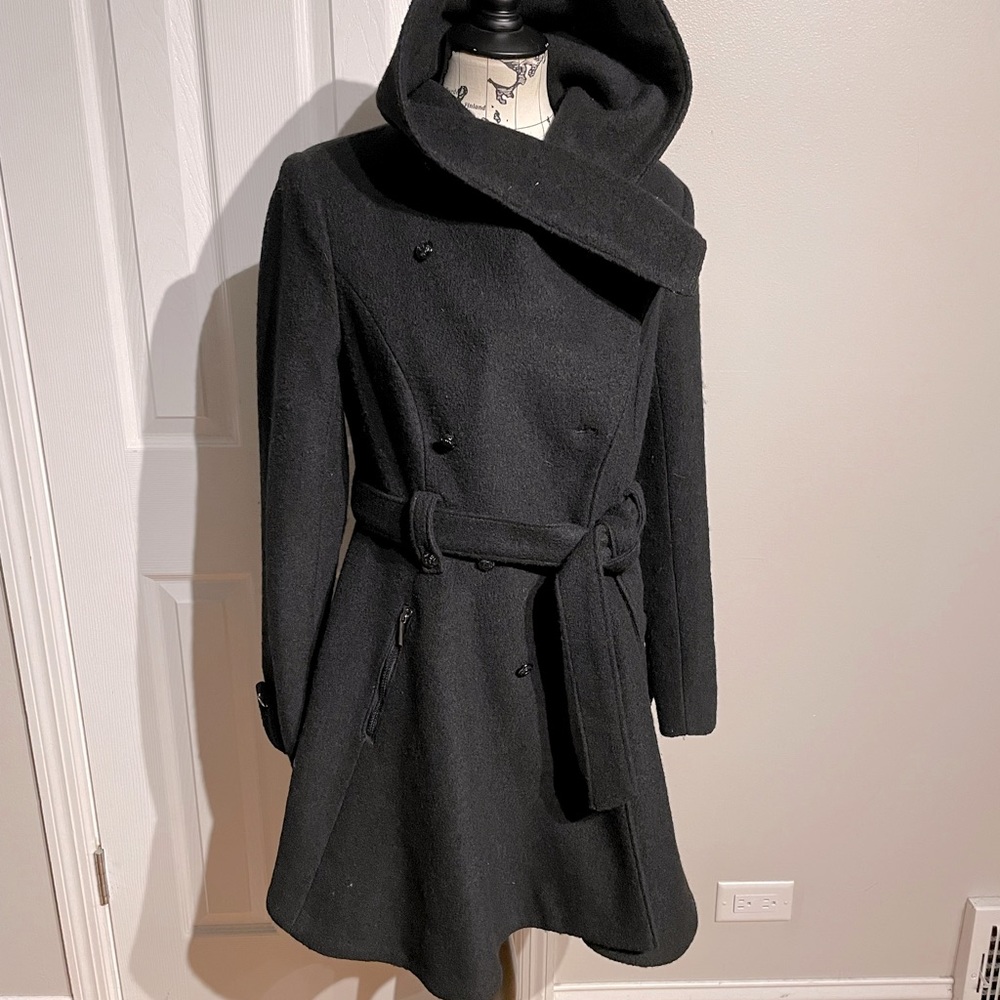 Laundry By Shelli Segal Wool Tailored Asymmetric cowl belt Flare Peacoat bath 6